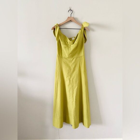 Tanya Taylor Ashland Cotton Off-Shoulder Midi Dress in Lime - Size 6 - Picture 3 of 7